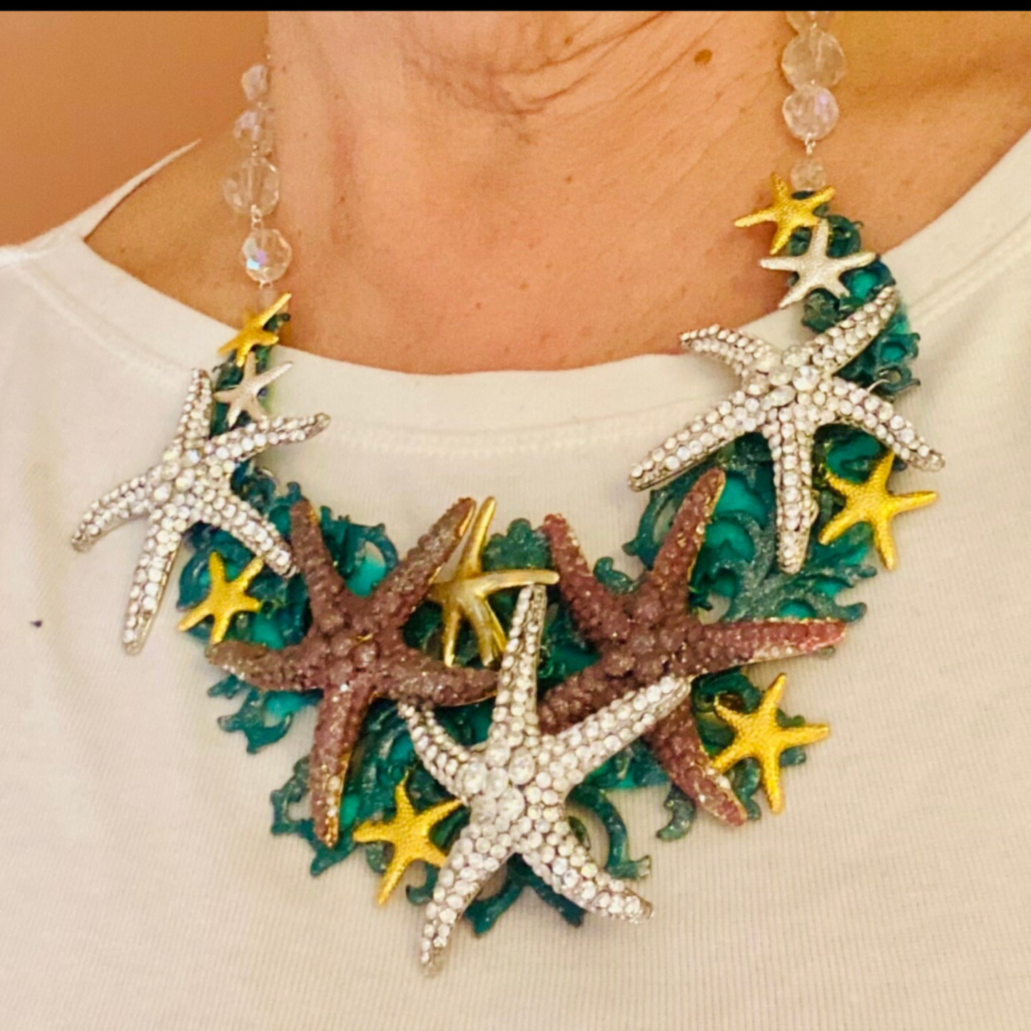 Starfish Statement Necklace With Vintage Crystal