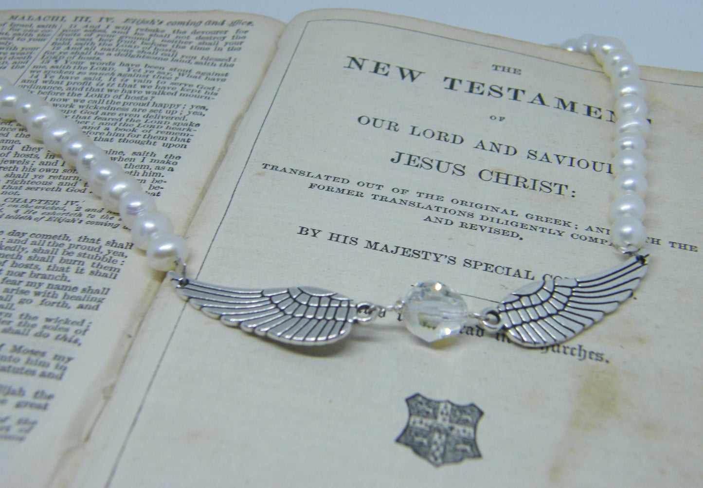 ANGEL WING Freshwater Pearl Necklace with STERLING Silver