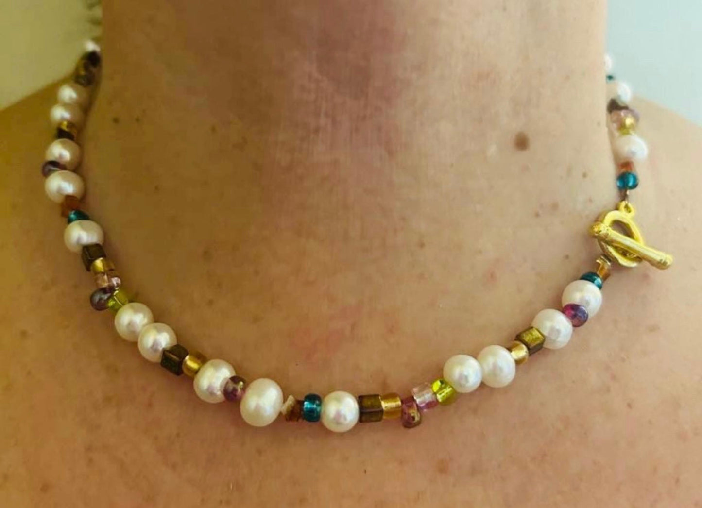Dolly Mixture Carnelian and Pearl Toggle Necklace