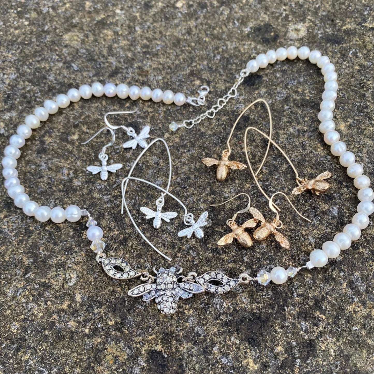 Queen Bee Necklace with Pearls