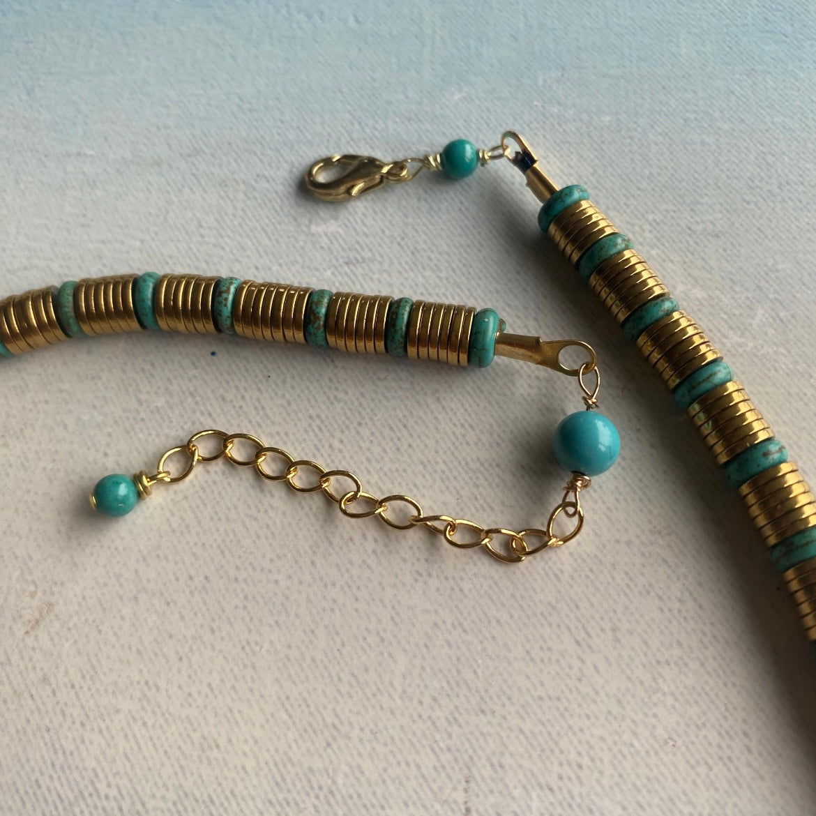 Coral Heart, Turquoise and Hematite Pendant Necklace