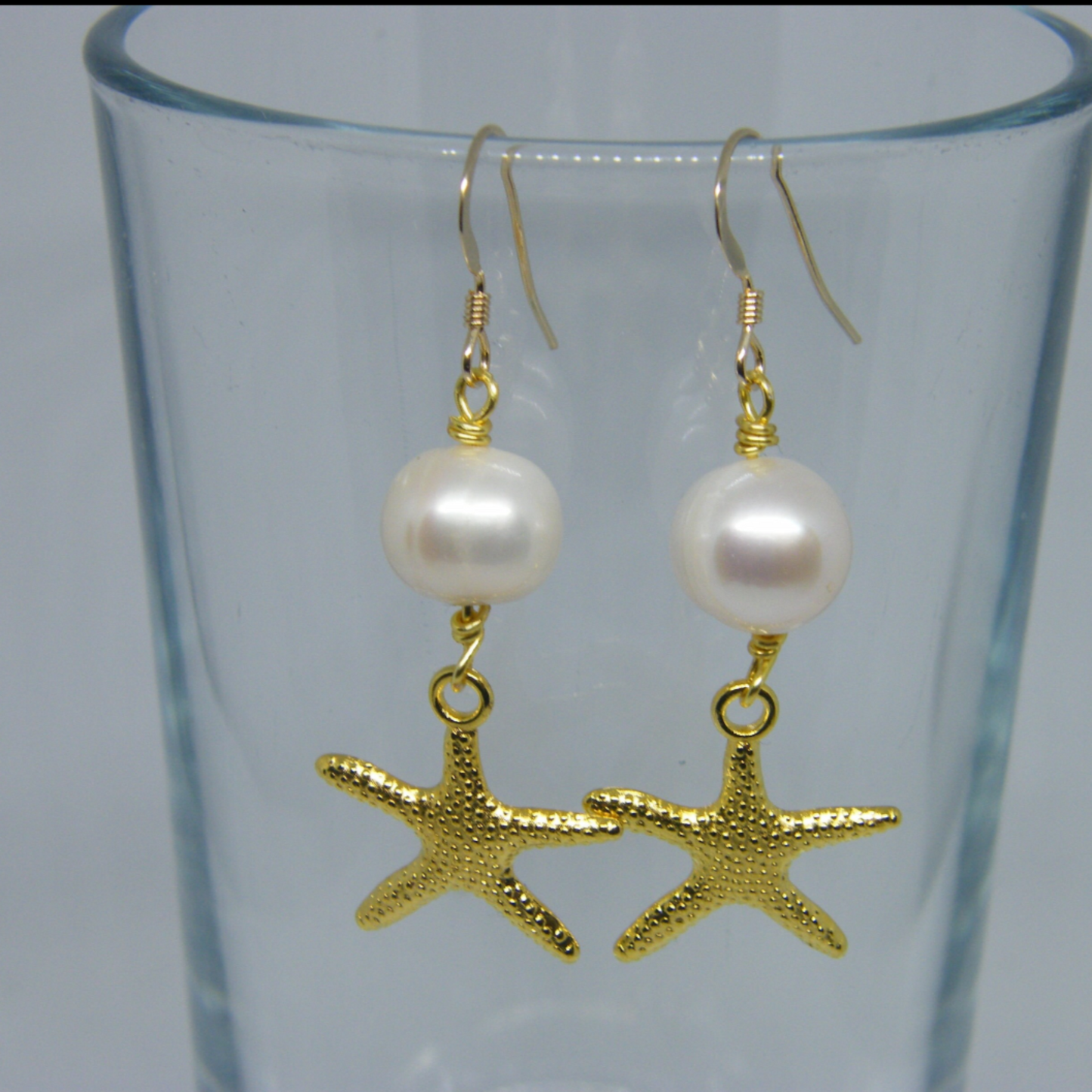 Gold Starfish Earrings with Pearls