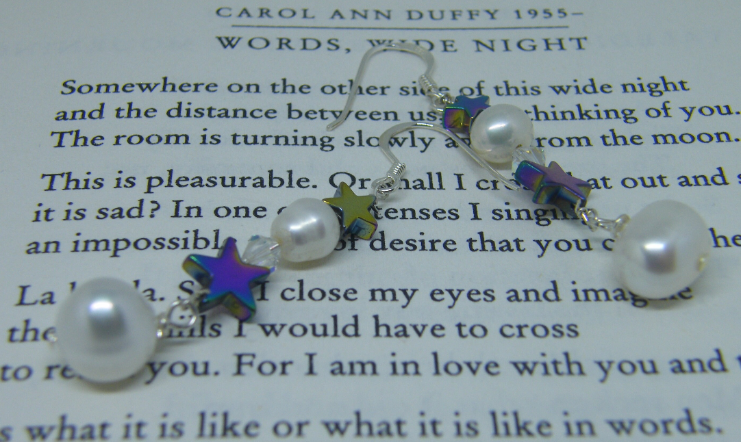 Moon & Stars Pearl & Hematite Earrings