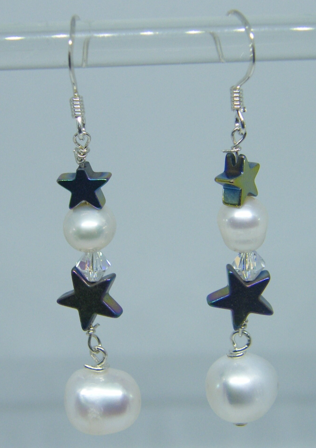 Moon & Stars Pearl & Hematite Earrings