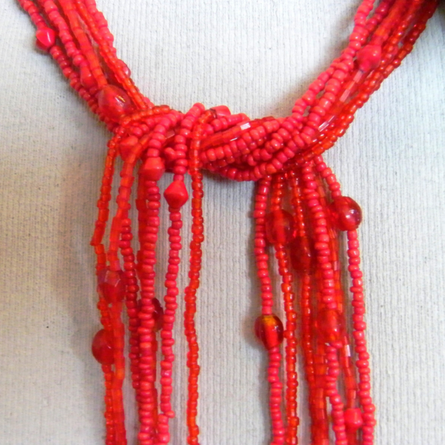 Flapper Girl Red Glass Beaded Necklace