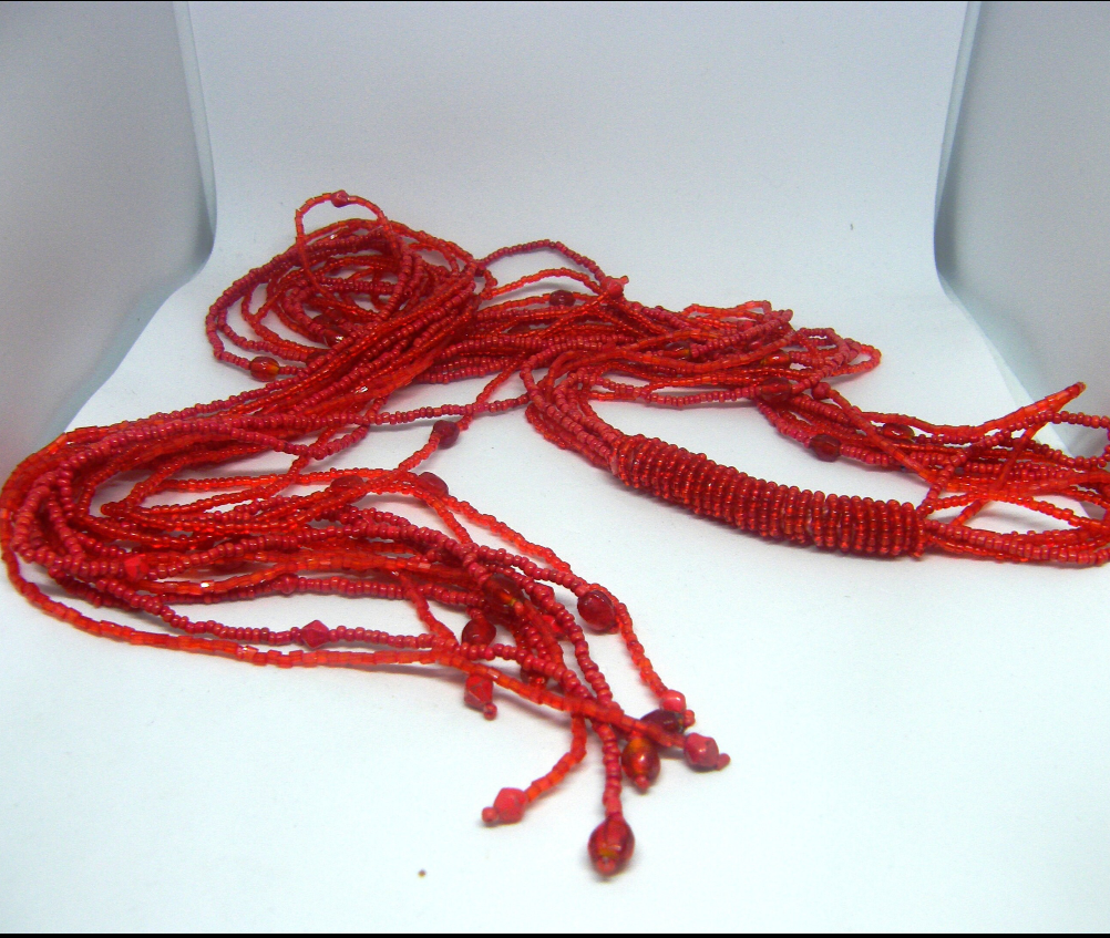 Flapper Girl Red Glass Beaded Necklace