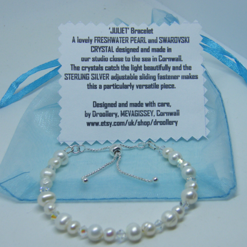 Freshwater Pearl & Crystal Adjustable Bracelet