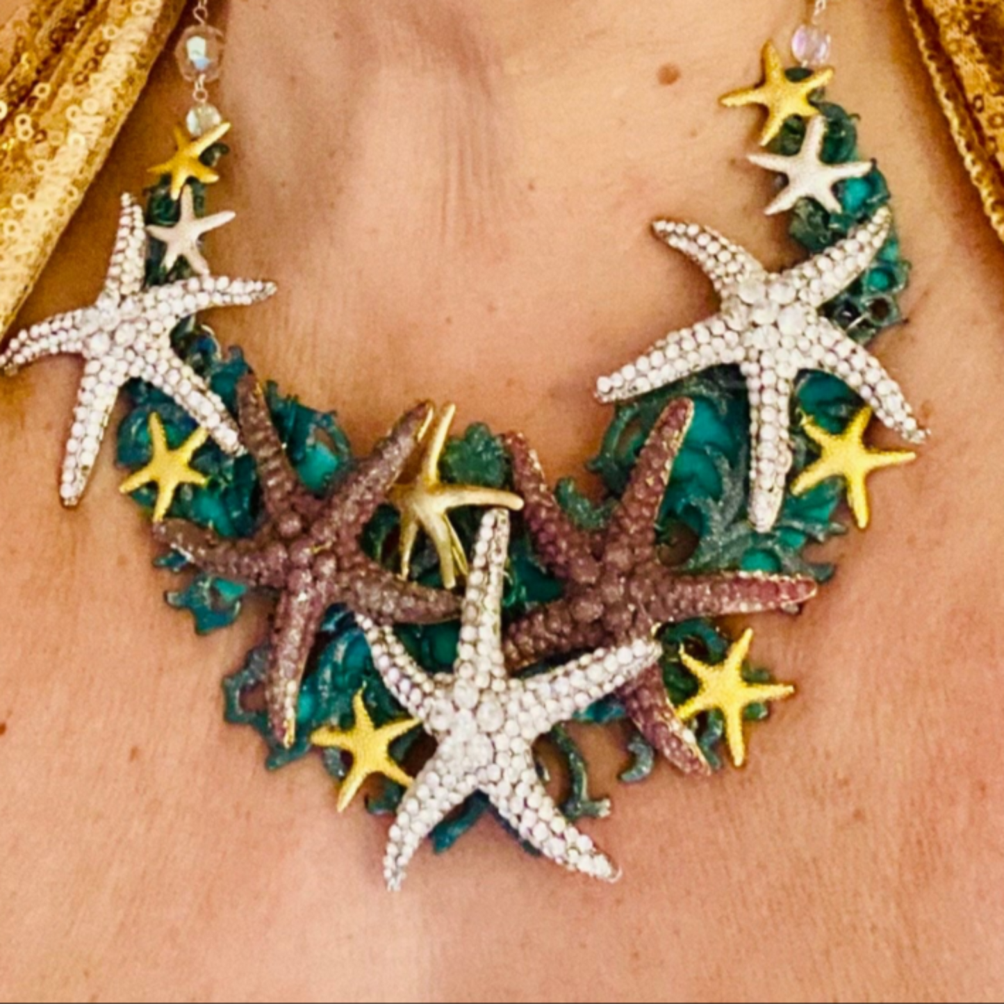 Starfish Statement Necklace With Vintage Crystal