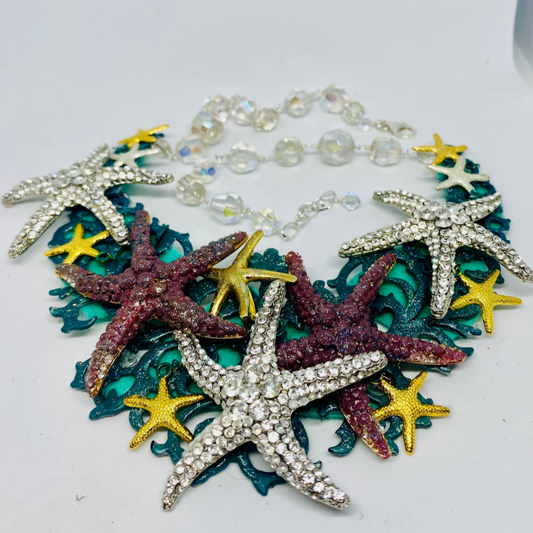 Starfish Statement Necklace With Vintage Crystal