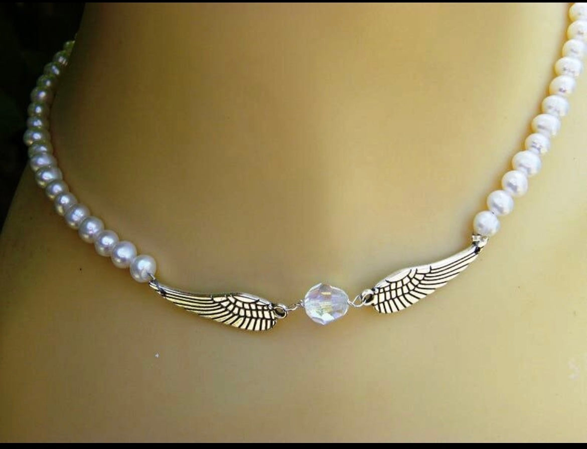 ANGEL WING  Freshwater Pearl Necklace with STERLING Silver