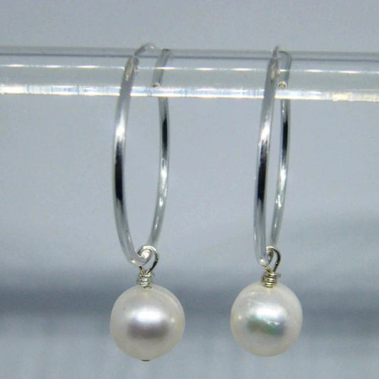 Freshwater PEARL and Sterling Silver Hoop Earrings